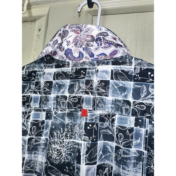 7 Downie St Couture Long Sleeve Flip Cuff Dress Shirt Men's Size 5 Blue Abstract - Picture 8 of 13